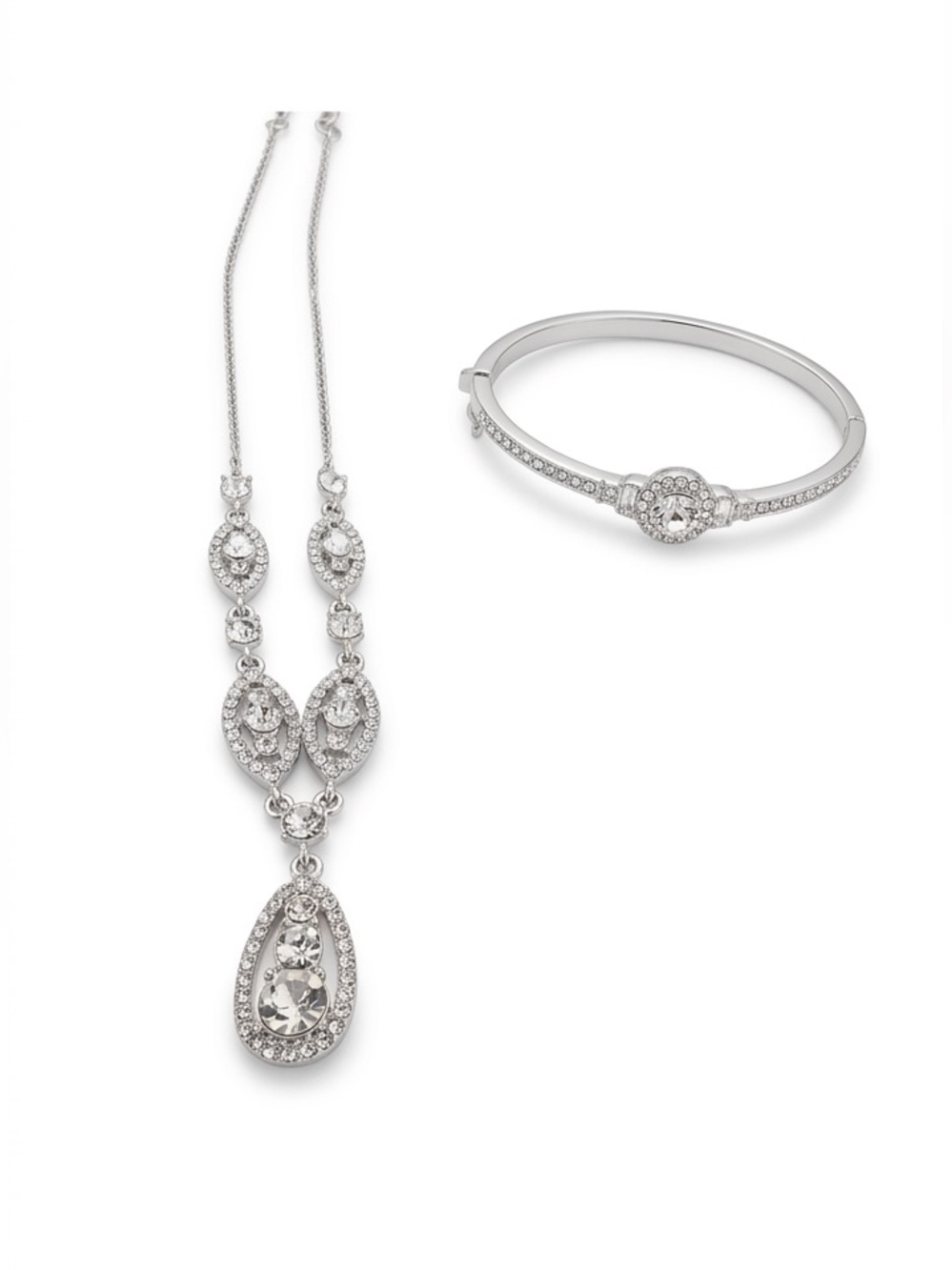 Givenchy Silver-Tone Crystal Teardrop Pendant Necklace & bracelet